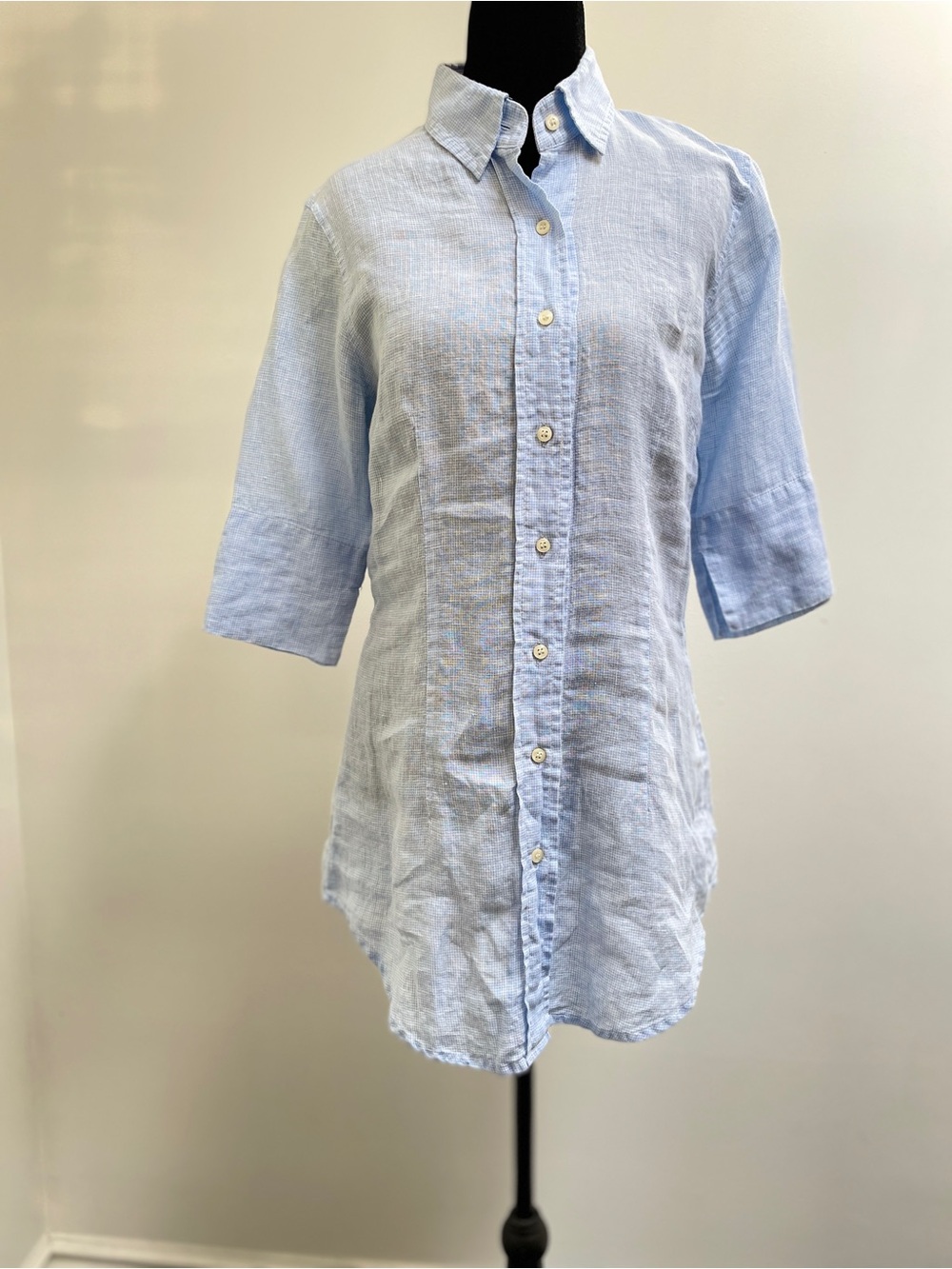 Envelop Jim Smith 100% Linen Blue Button Front Blouse Made in Canada S